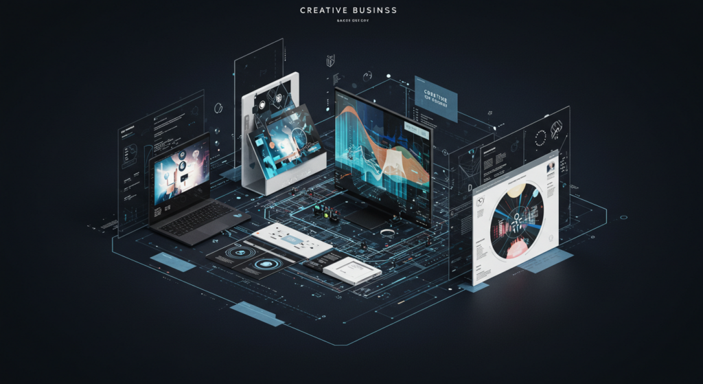 A comprehensive landing page for russellwebb.co.uk, a creative digital business that emphasises design experimentation, digital visuals, and cutting-edge technology. The site features a modern, experimental design with multiple sections showcasing innovative work and industry trends.